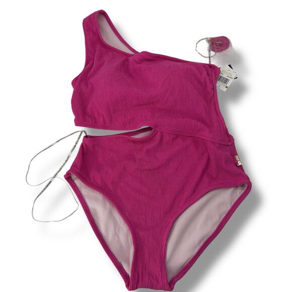 NEW Michael Kors Pink One Piece Swimsuit 8 Cut Out Monokini preppy cute beach - Picture 3 of 7